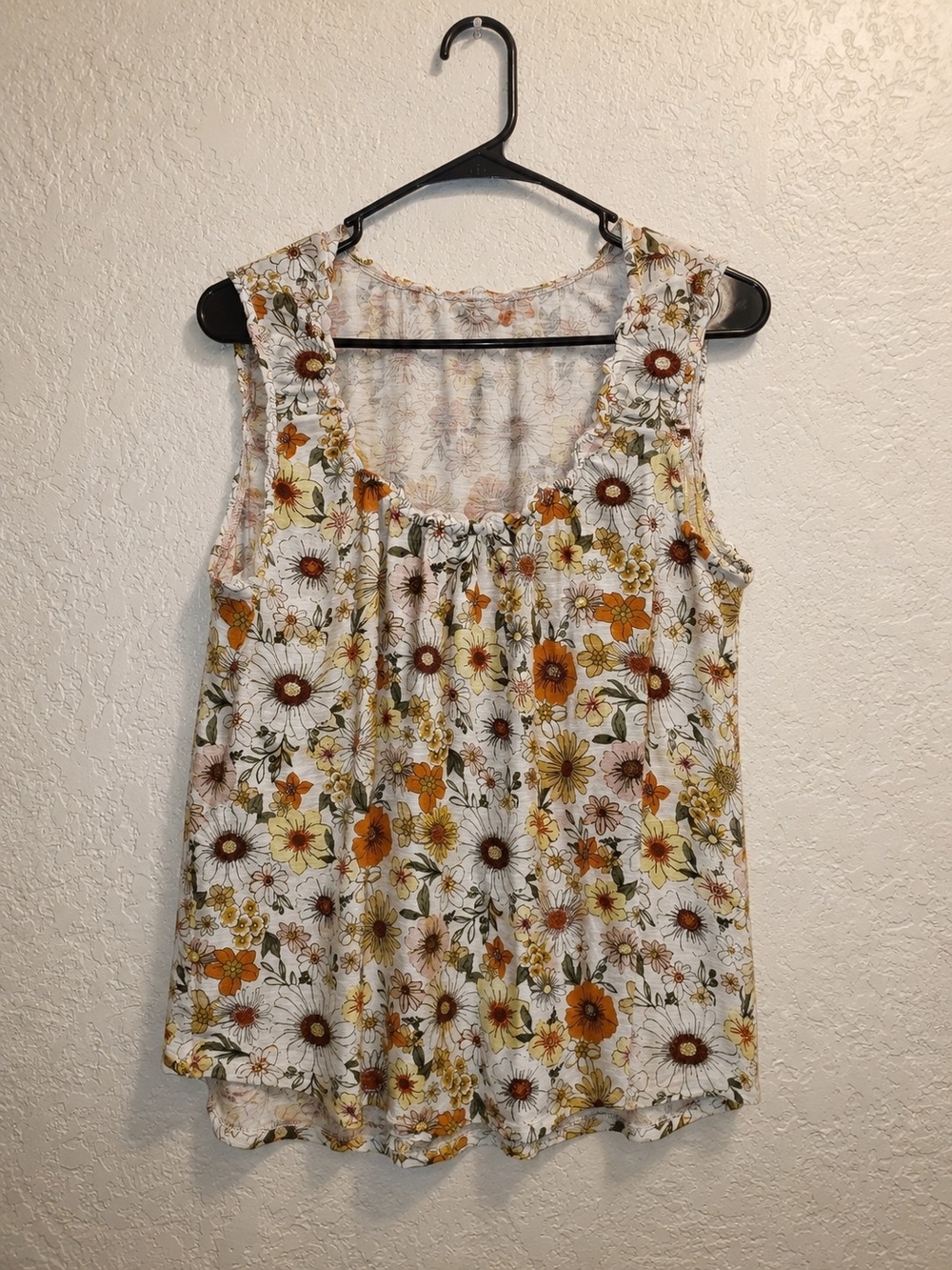Maurices White Floral Tie-Front Tank with Orange & Yellow Blooms